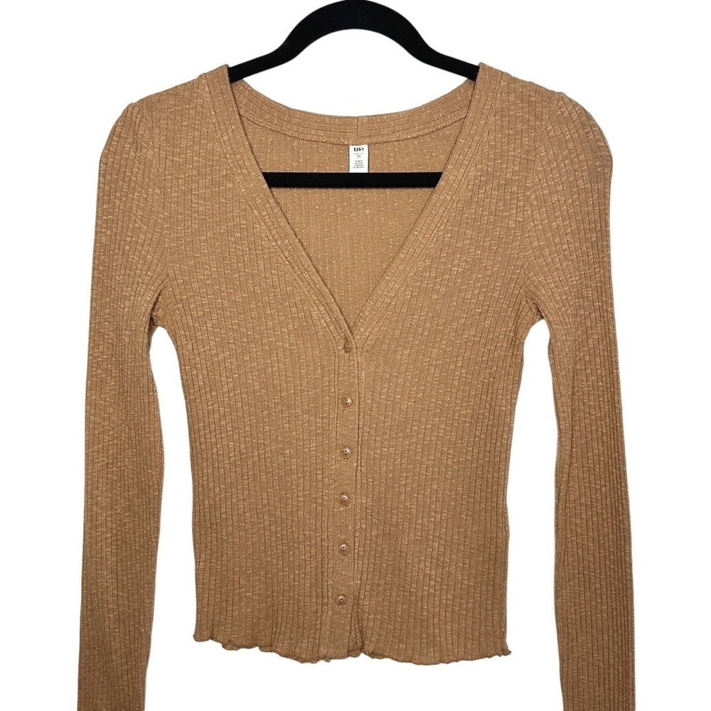 BP Ribbed Cardigan Size M Camel Tan Button Front Lightweight Layering Spring